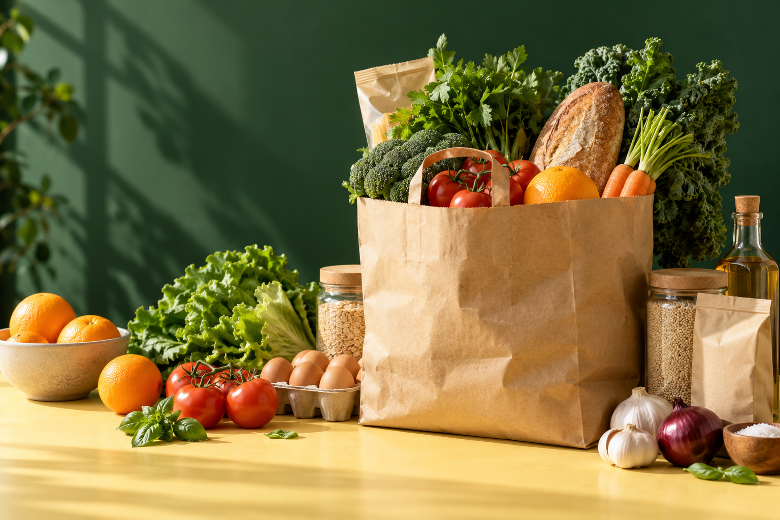 Visual AI beg runcit dengan sayuran dan stok dapur